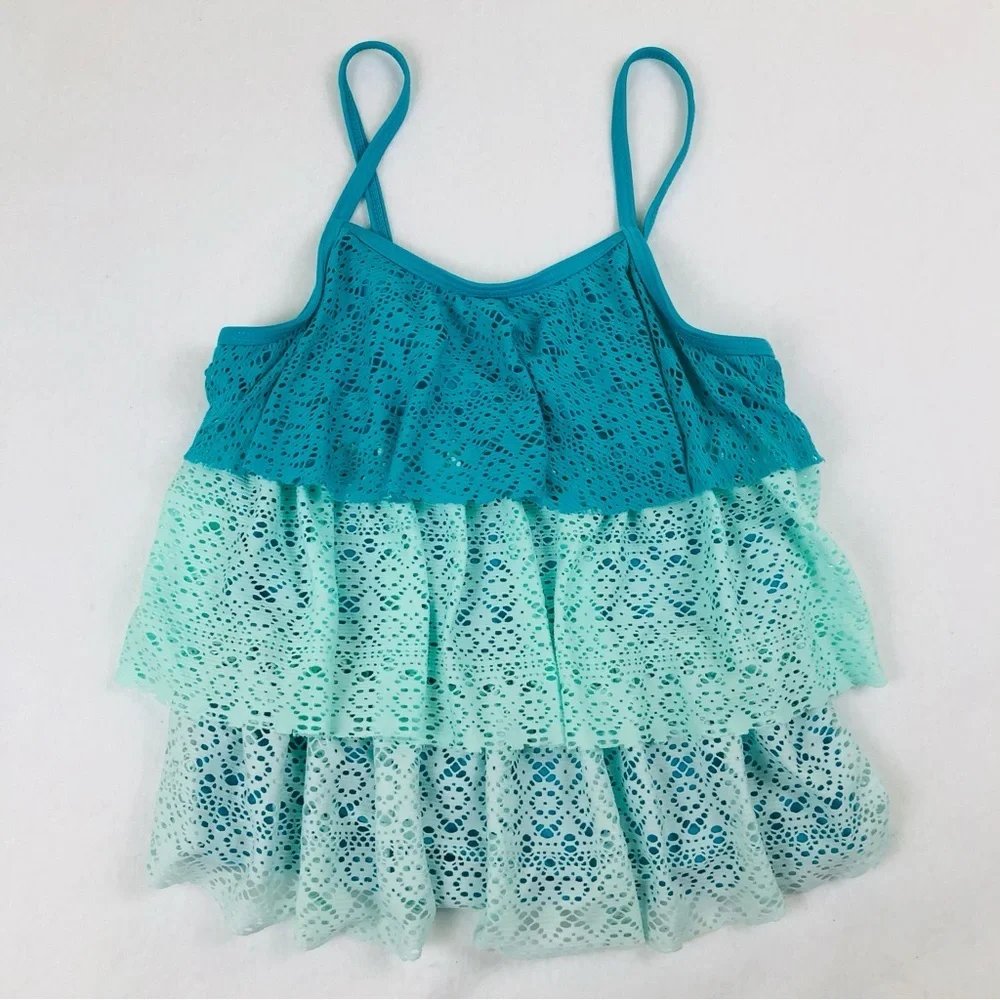 Kids Swim Ruffle Tankini Swimsuit - Teal (S2)